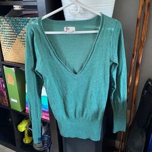 Green deep V light sweater! Wear a collar shirt under or pair with leggings